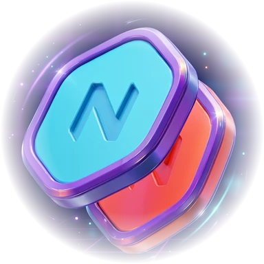 Noku, two stacked tiles, blue and coral